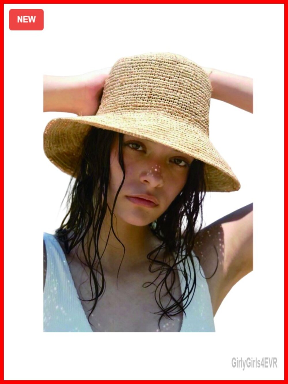 Handwoven Raffia Straw Bucket Hat with Wide Brim UPF 50+ Sun Protection - Picture 6 of 6